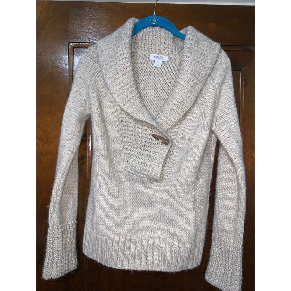 Guide Series Womens Oatmeal Wool Alpaca Blend Shawl Collar Toggle Sweater Small